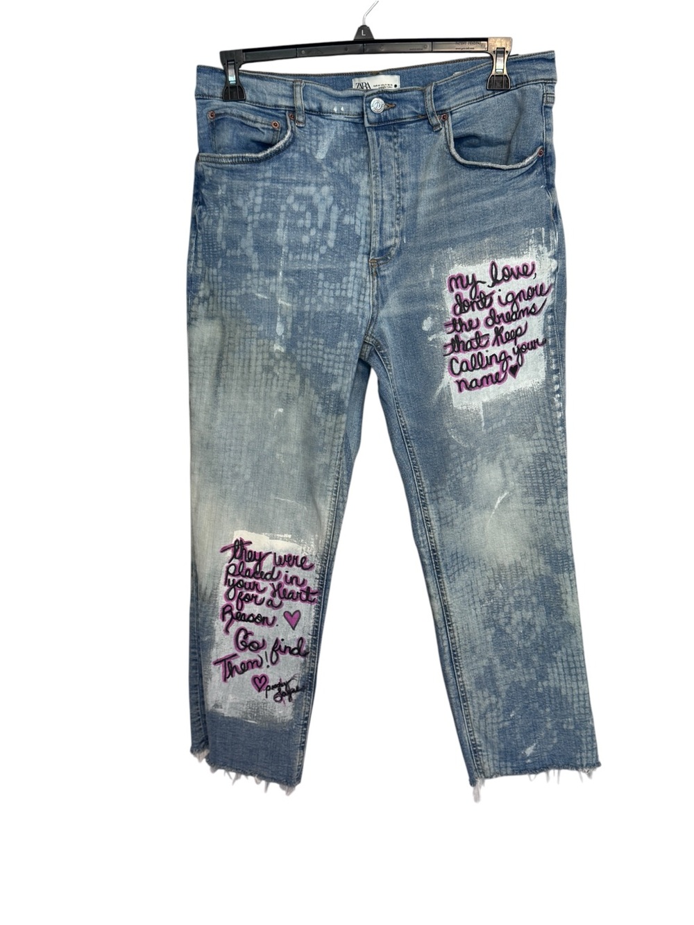 Zara capri jeans with script embellishment